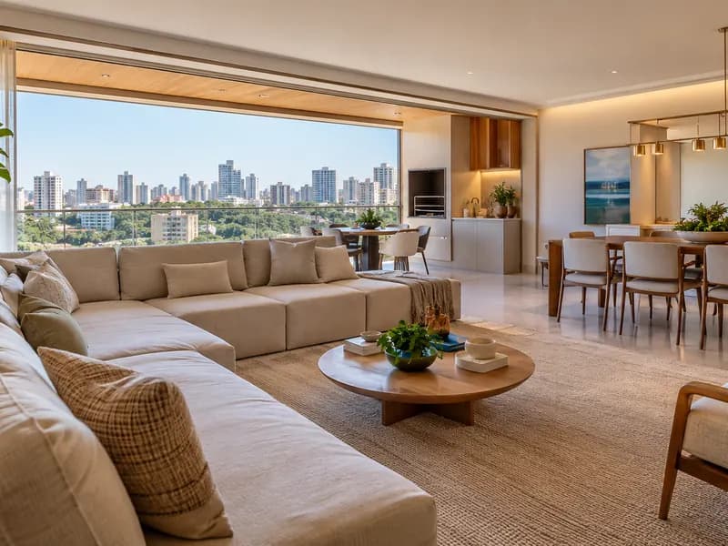 Sala de estar espaçosa de imóvel mobiliado para família