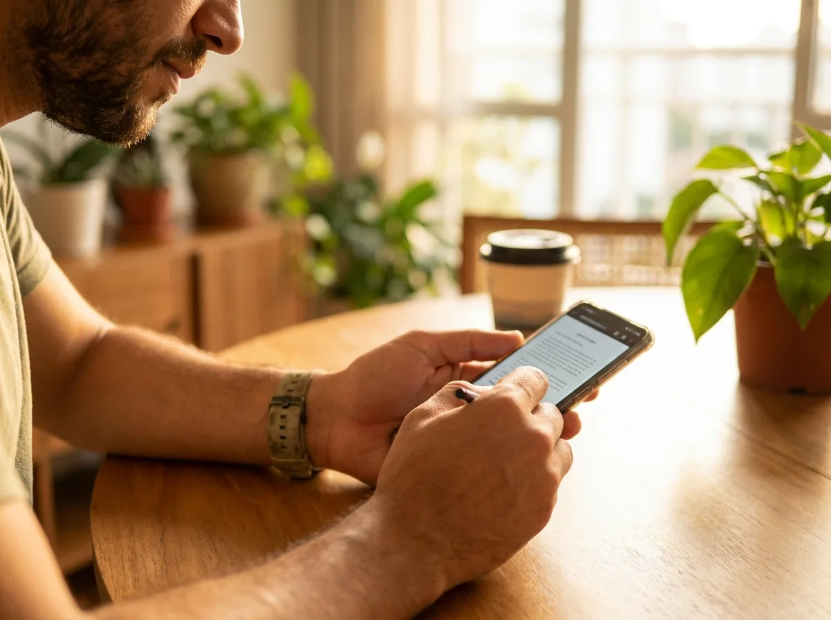 Homem assinando o contrato pelo celular