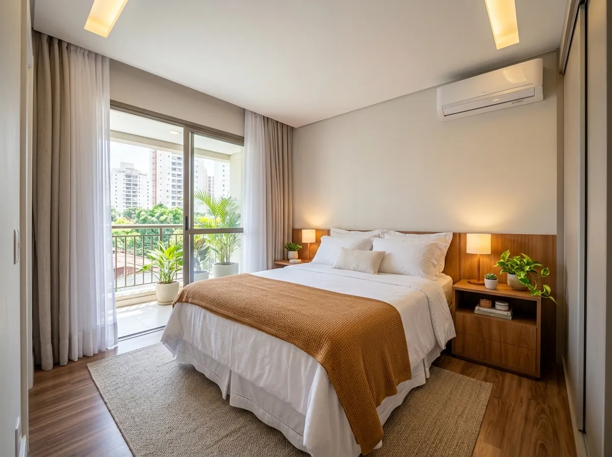 Quarto: exemplo bom, organizado e iluminado